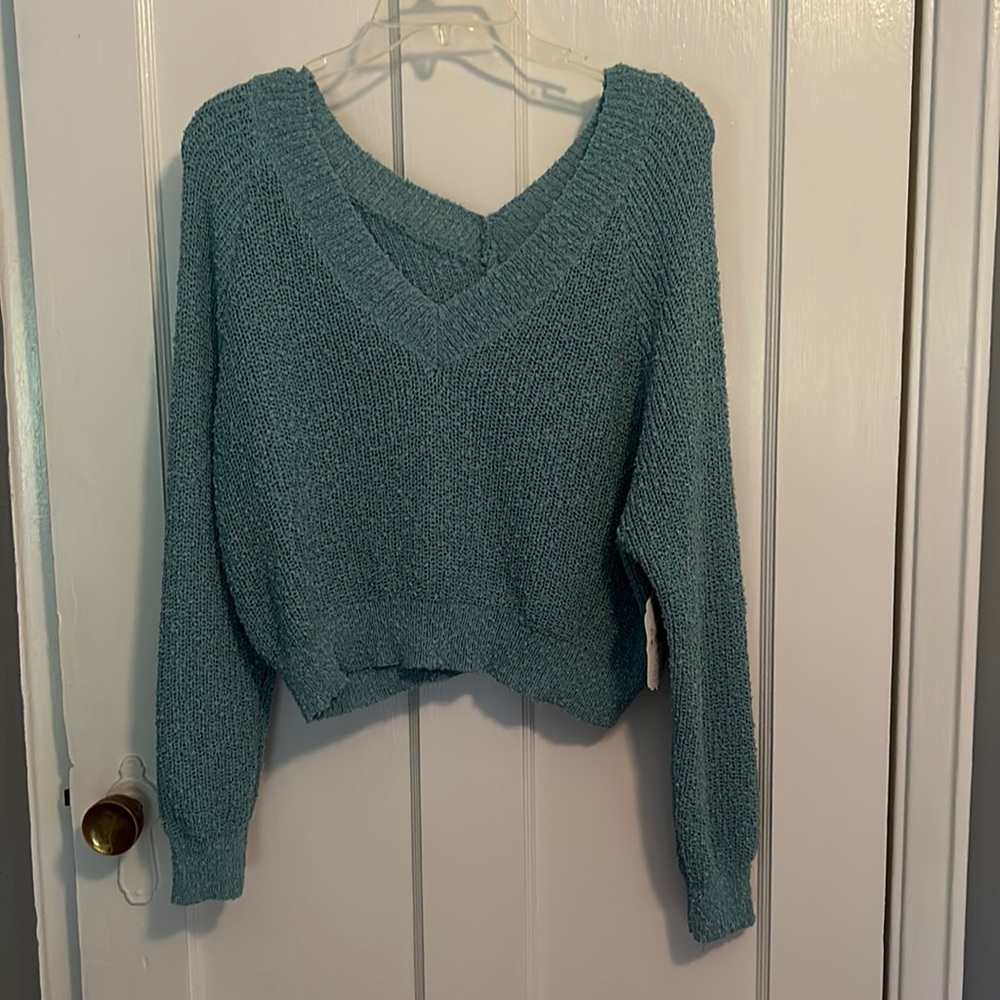 NWT Altar’d State Aqua V Neck Sweater